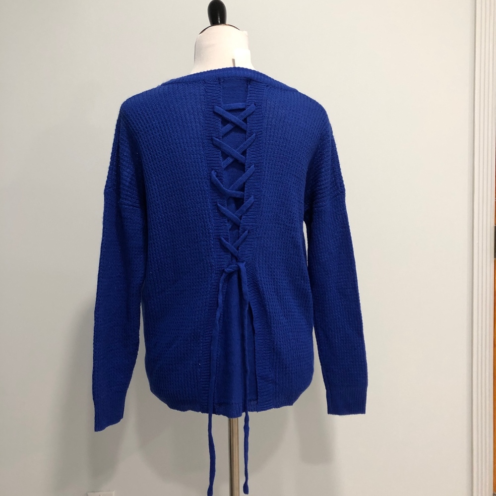 NWT Gab & Kate Royal Blue Lace Up Back Sweater